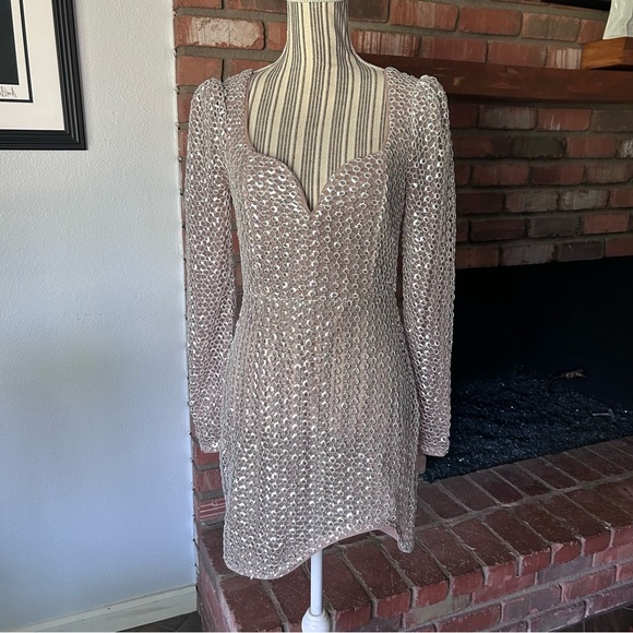 Camila Coelho Thalia Long Sleeve Mini Dress in Silver Sz M - Picture 2 of 9
